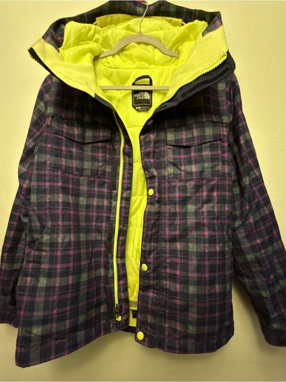 The North Face HyVent Purple Plaid Ski Jacket – Neon Lime Lining